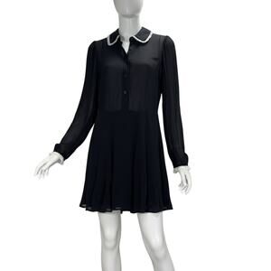 Reformation Black Sheer Long Sleeve Mini Dress Peter Pan Collar Trim Sz XS/S